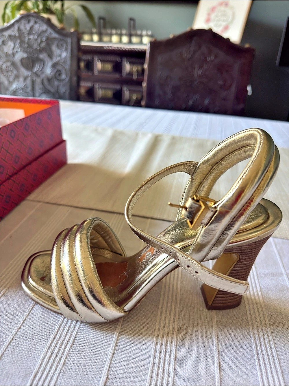 Tory Burch Puffed Up Sandal 100MM Metallic Gold Heels US 6.5